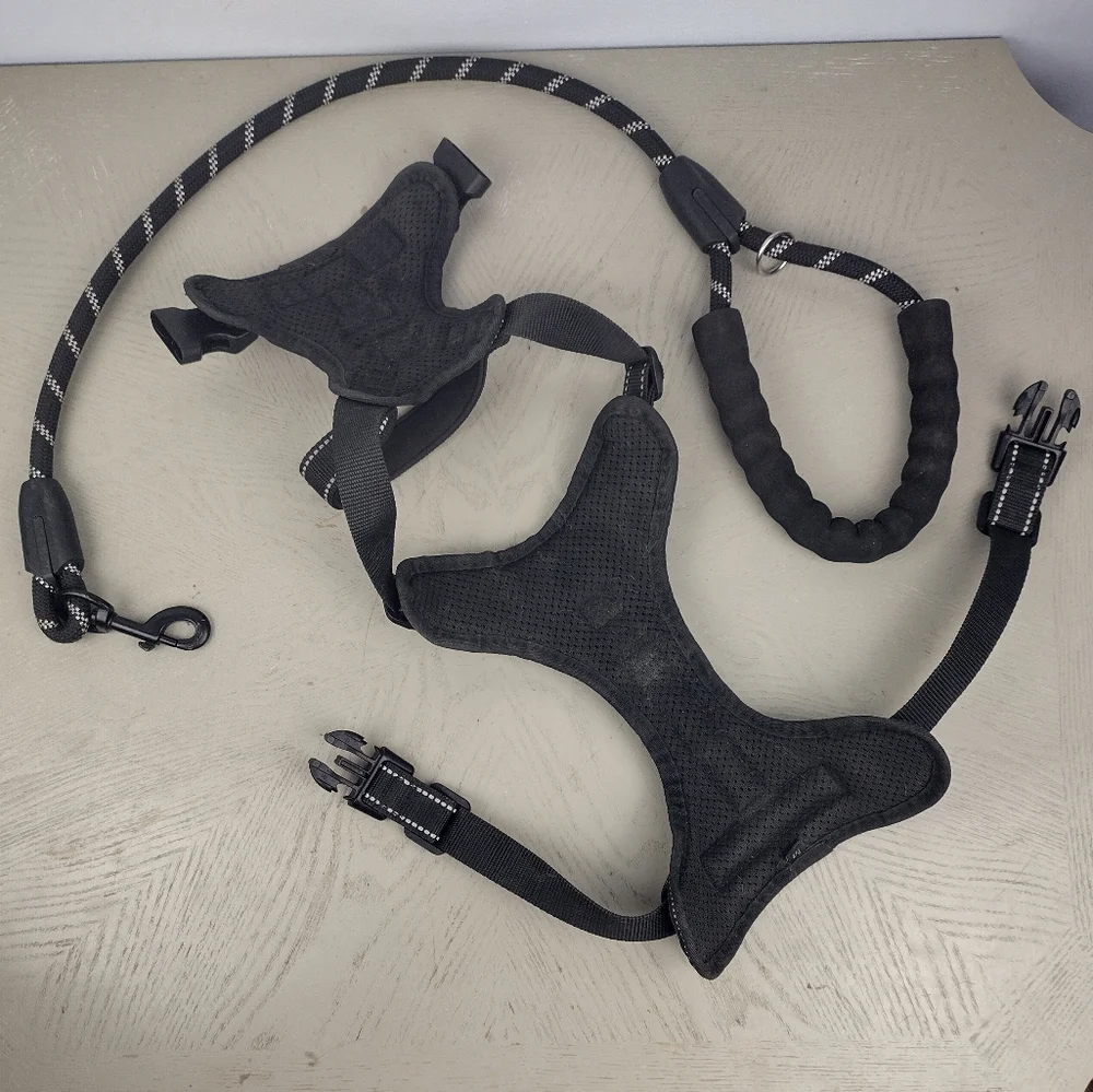 Masbrill Black and Blue Dog Harness with Leash Set size M